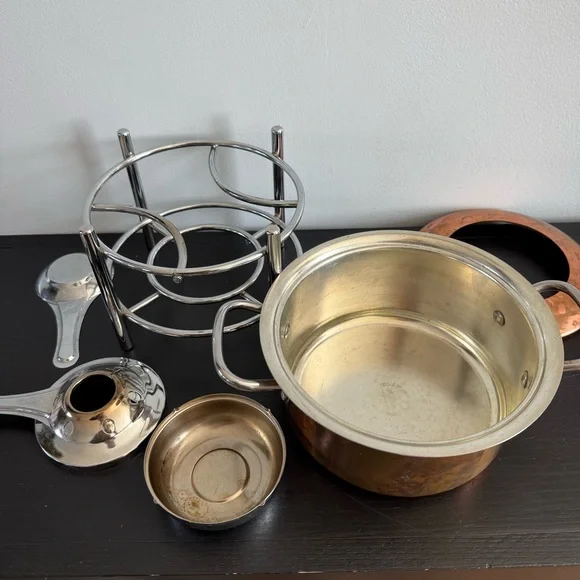 Williams Sonoma | Vintage Ruffoni Historia Copper Fondue Set With Forks Italian - Picture 3 of 7